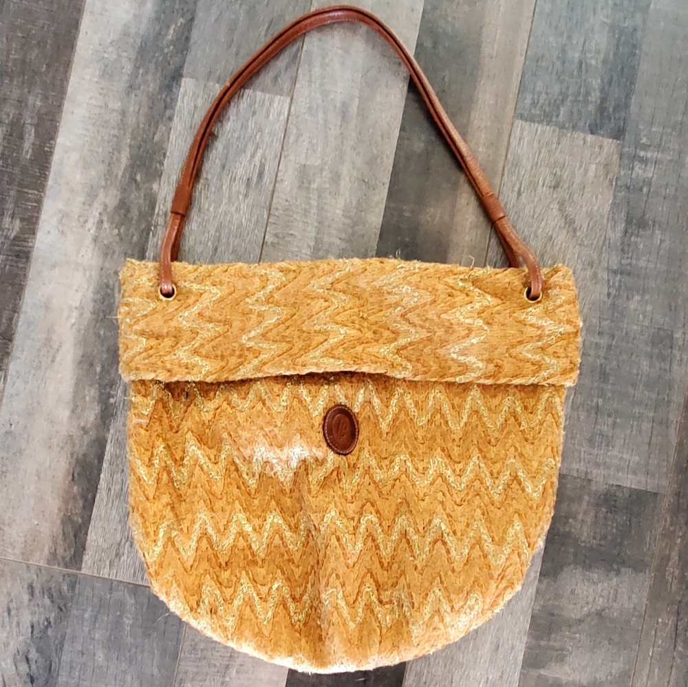 Pierotucci Florence Italian Merigold Metallic Tapestry Tote, Leather Straps, EUC